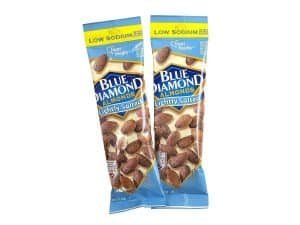 When you're planning your travel, it's always a good idea to think about snacks you can bring on an airplane. A couple of packs of Blue Diamond Low Sodium Almonds, like these, are a great choice. They're not only healthy and delicious but also easy to pack in your carry-on.