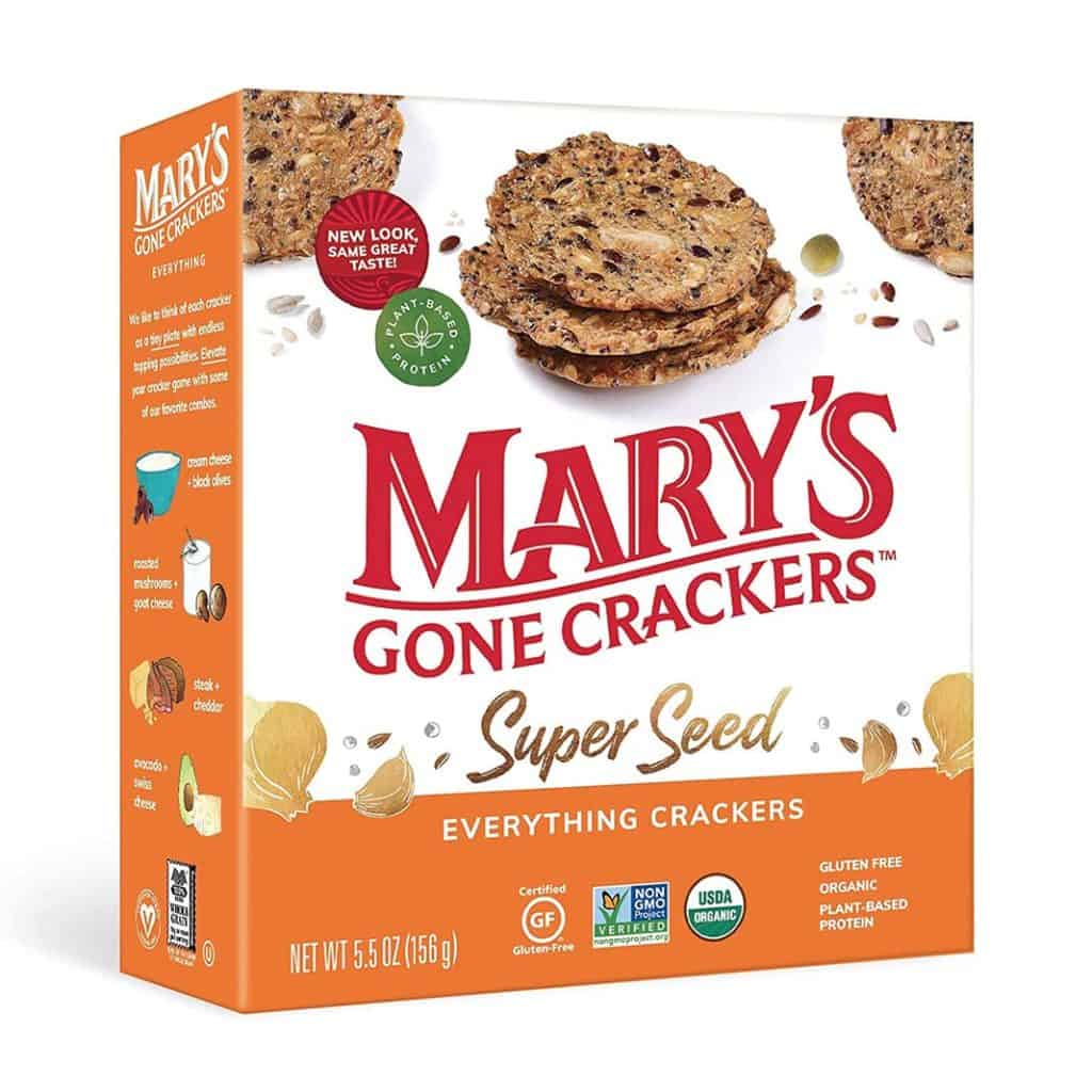 A box of Mary's Gone Crackers, which contains crispy, seed-filled crackers that make for convenient and healthy snacks you can bring on an airplane.