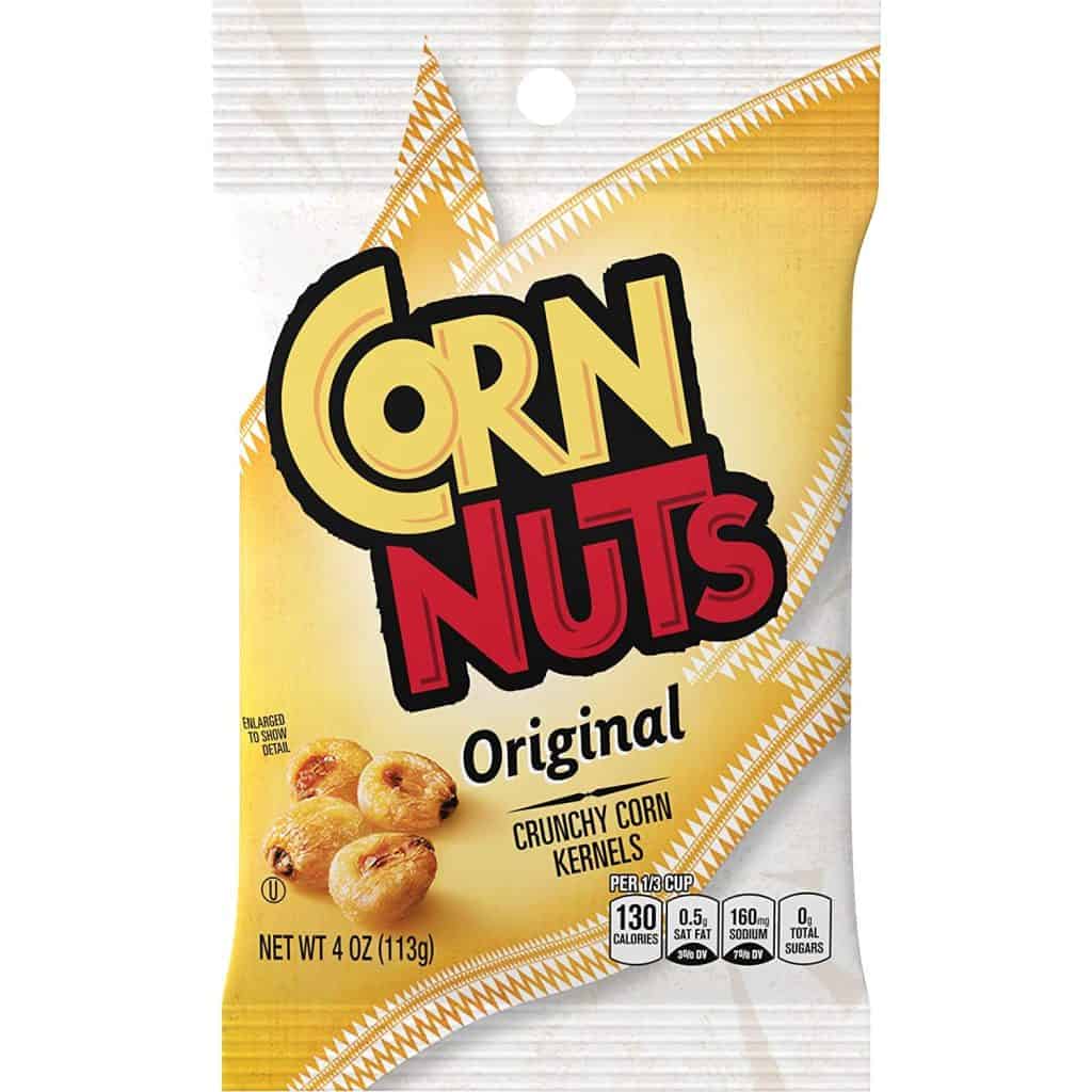 A small, portable bag of Original Corn Nuts, perfect as a crunchy and satisfying snack you can bring on an airplane.