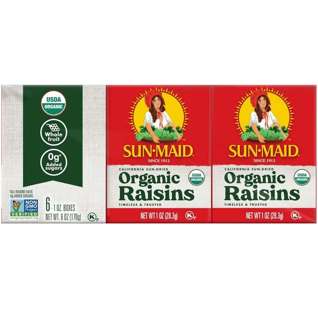 Organic raisins are a healthy and portable snack you can bring on an airplane, offering natural sweetness in a compact, easy-to-carry box.