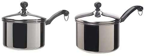 Two stainless steel saucepans with lids are shown, perfect for cooking in a camper conversion van.