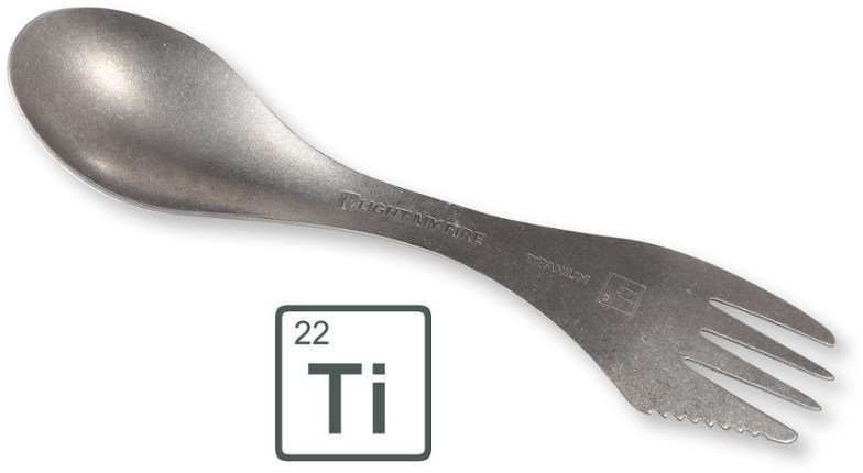 A titanium spork, which is a combination of a spoon and a fork, is an essential lightweight and durable utensil for a camper conversion van.