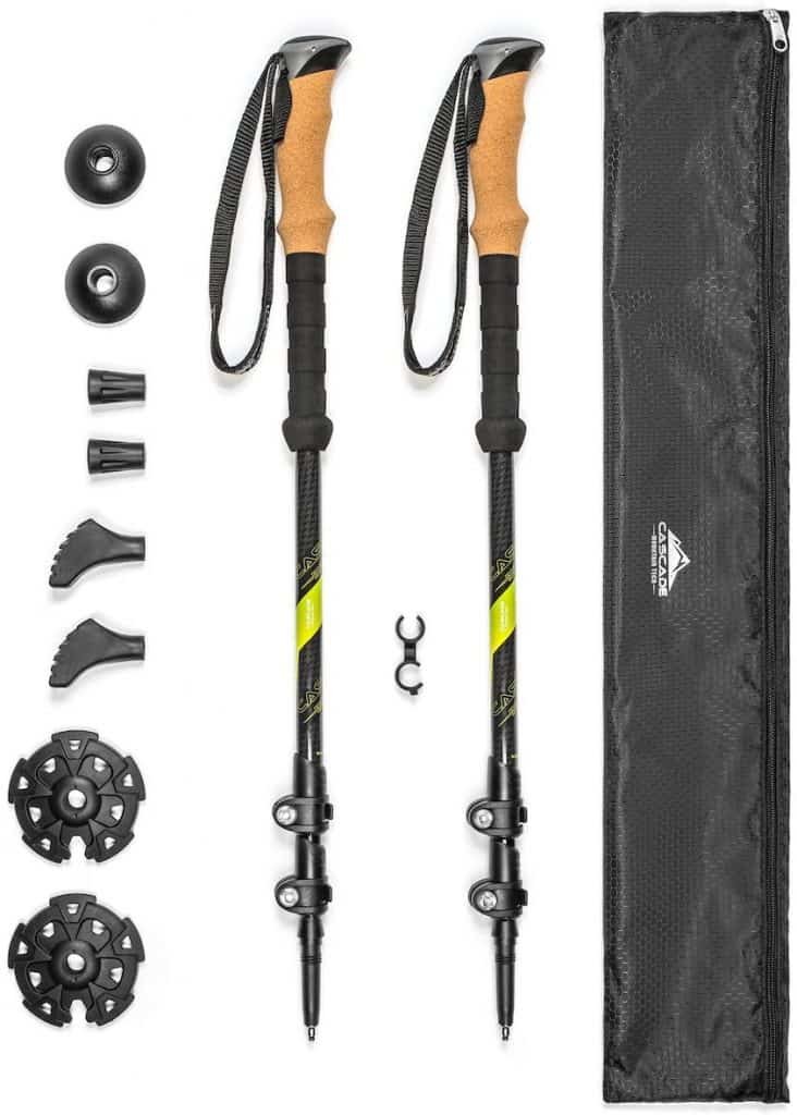 These adjustable trekking poles, complete with various tips and baskets, are crucial hike essentials, providing stability and reducing strain on your joints during your outdoor adventures.