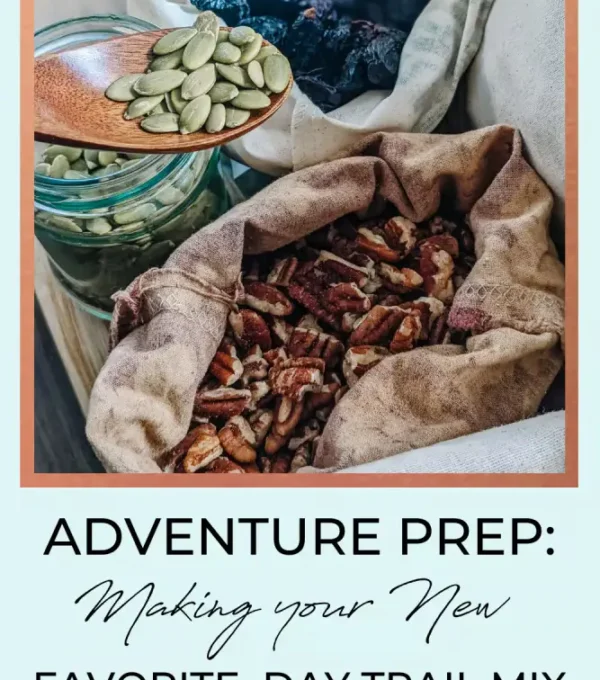 My favorite day trail mix, packed with nuts, dried fruit, and a bit of chocolate. It's the perfect snack for hiking or any outdoor adventure, providing energy and a delicious boost throughout the day.