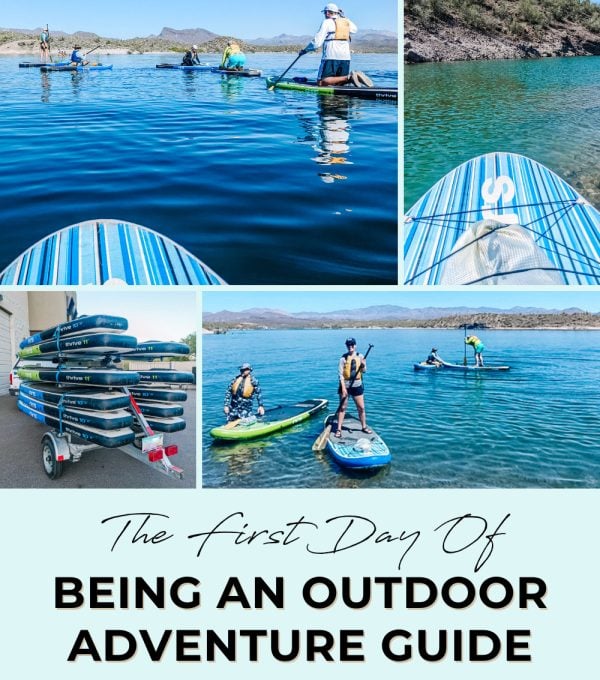 A lush landscape with a winding river surrounded by mountains and dense trees, setting the perfect scene for an outdoor adventure. It captures the essence of a peaceful and scenic journey, making it an ideal backdrop for an adventure guide.