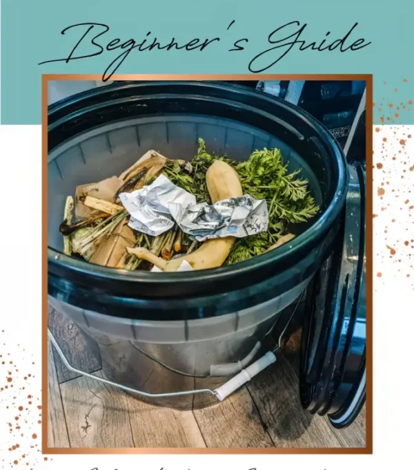 A compost bin filled with natural materials like leaves, fruit scraps, and small branches, creating a rich pile of organic matter. It’s a perfect example of what compost looks like and how it turns waste into nutrient-rich soil, helping the environment, this is exactly what compost is.