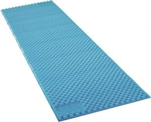A blue foam sleeping pad with a textured surface, ideal for providing extra comfort and insulation on the ultimate backpacking packing list.