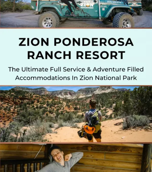View of Zion Ponderosa Ranch Resort, with expansive views of red rock formations and green fields. The resort offers a perfect blend of outdoor adventure and relaxation, making it an ideal destination for nature lovers and those looking to explore Zion National Park.
