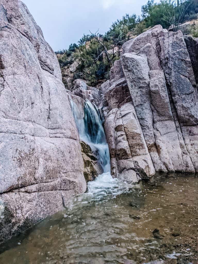 While hiking in Phoenix, I came across this beautiful waterfall nestled between large rocky cliffs.