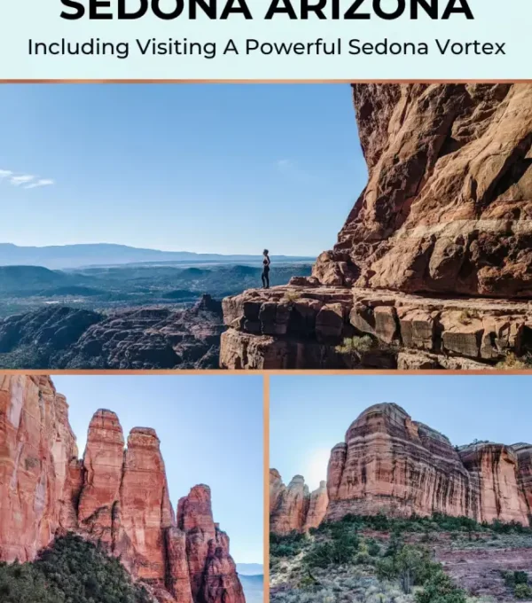 A stunning view of Sedona's red rock formations, with sunlight filtering through the clouds, creating a peaceful and energetic atmosphere. This scene captures the essence of the Sedona vortex, a place known for its unique spiritual energy and natural beauty.