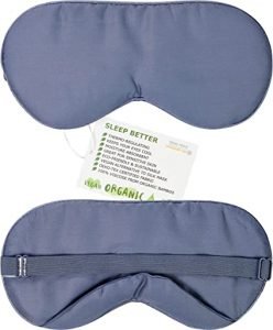 A pair of grey sleep masks with elastic bands, which are commonly used to block out light and promote better sleep. Incorporating such tools can enhance the benefits of meditating.