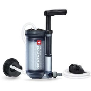 A Katadyn Hiker Pro water filter, a crucial item for safe drinking water on the ultimate backpacking packing list.
