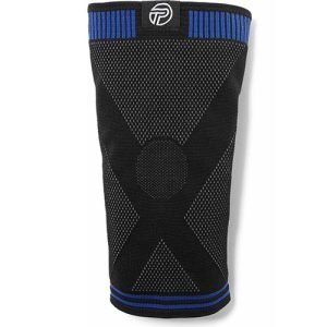 A black and blue knee brace, designed to provide support and stability, making it a useful addition to the ultimate backpacking packing list.