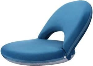 A comfortable blue meditation seat with back support used during a Vipassana Meditation Retreat.